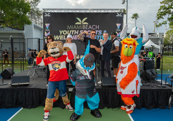 Miami Beach youth sports festival gathering with team mascots