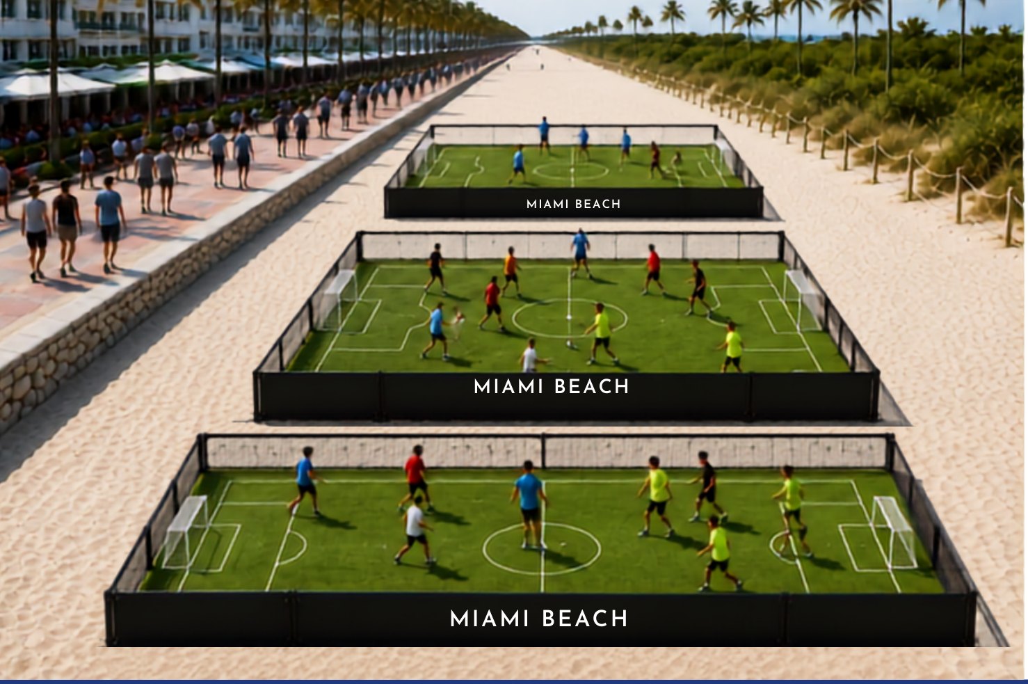 Illustrative concept of three small soccer courts at the Ocean Drive site in Miami Beach